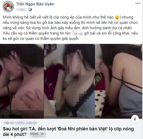 Bị nghi là nữ chính trong clip nóng 4 phút, 'Đóa Nhi phiên bản Việt tóc dài" lên tiếng