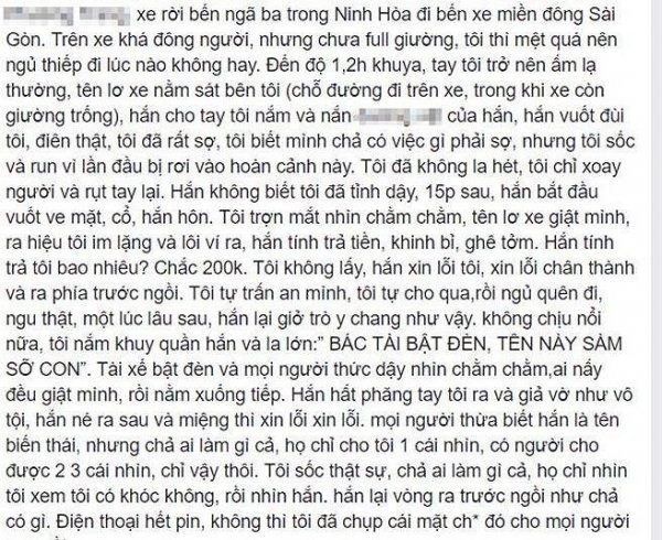 Nữ sinh tố bị nhân viên nhà xe giường nằm sàm sỡ lúc rạng sáng