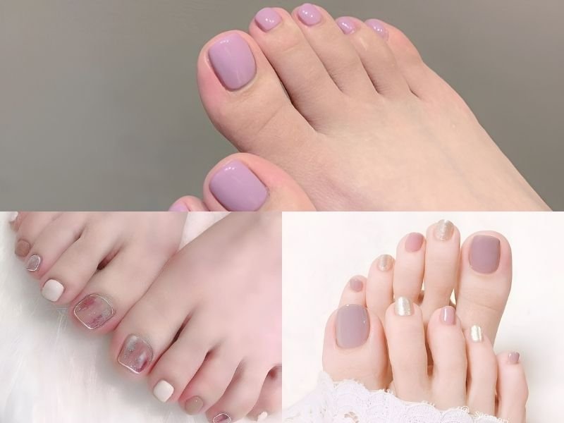 Bộ 24 móng chân giả thiết kế màu tím trang trí hoa/Móng chân giả thiết/  Nailbox thiết kế | Lazada.vn